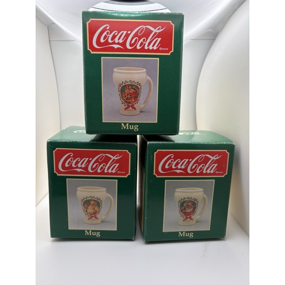 1989 Vintage Coca Cola Santa Mugs Set of 3 Different Designs in Box 36047-49